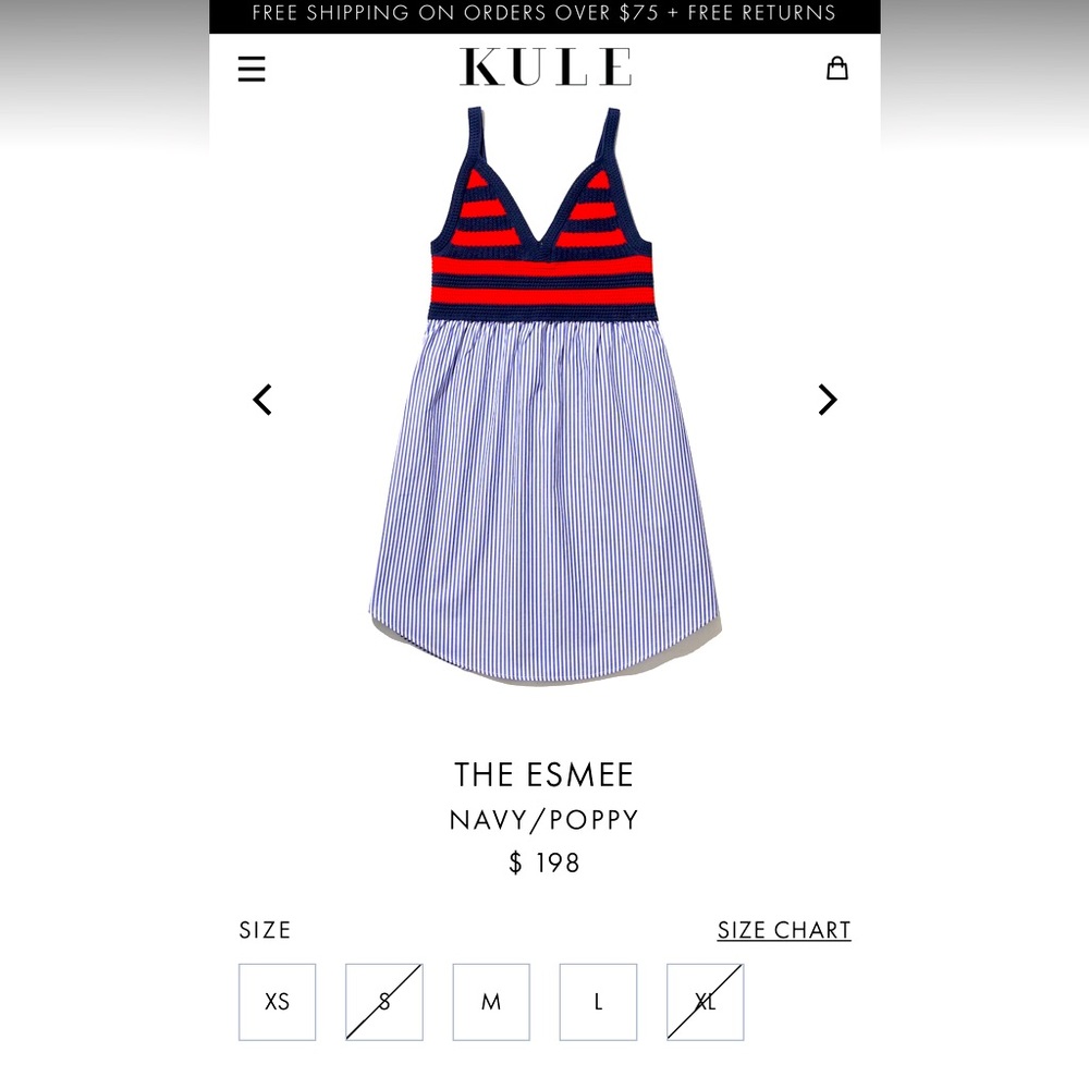 Kyle The Esmee dress, size small, navy and red